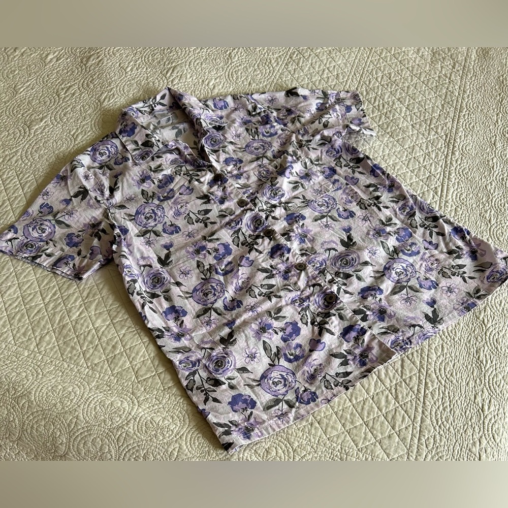 Women’s Purple 100% Cotton, Short Sleeve, Long Pant Pajamas